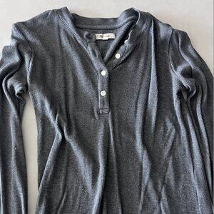Madewell Small Gray Ribbed Henley Long Sleeve Tee